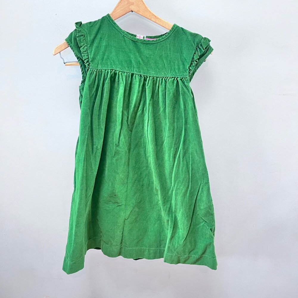 Mini Boden Girls Green Corduroy Ruffle Cap Sleeve‎ Dress- Size 11/12Y